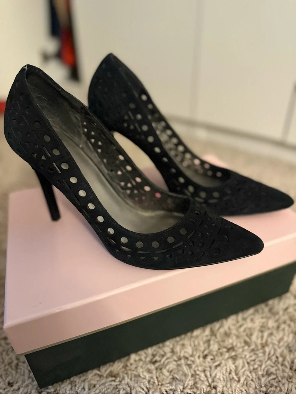 BCBGeneration Black Laser-Cut Pointed Toe Heels